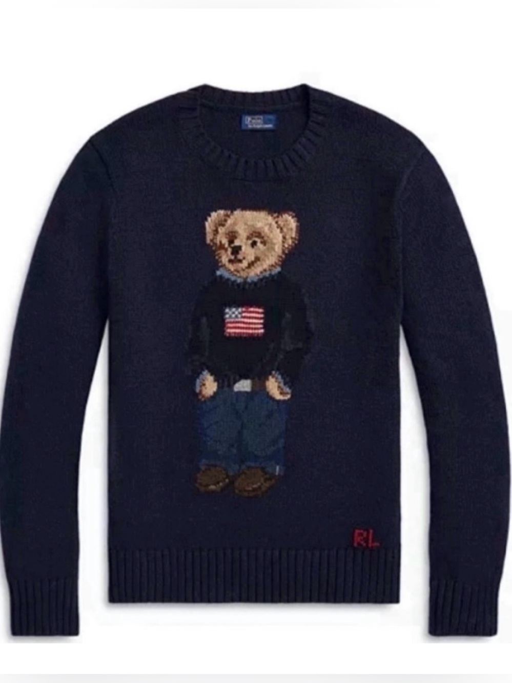 Ralph Lauren VTG RICKY BEAR Wearing Americana Flag- Navy Cotton Knit O.G.